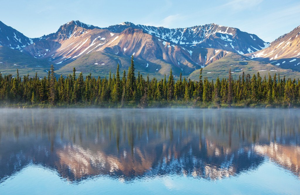 Serenity lake in tundra on Alaska